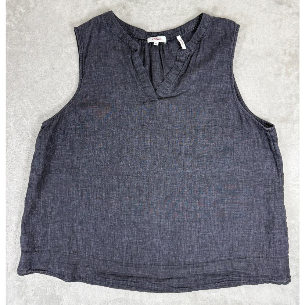 s.Oliver Pure Linen Sleeveless Top Charcoal Gray Tiered Hem Size L/XL
